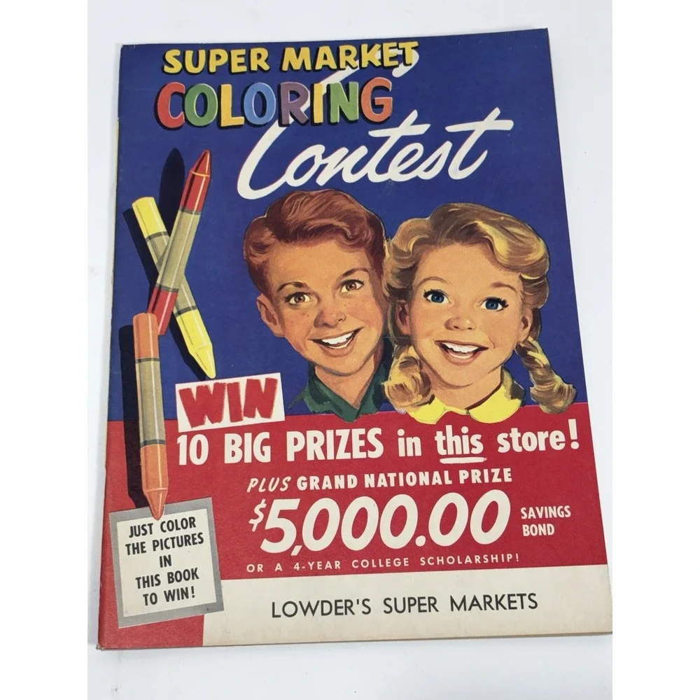 Vintage 1954 Unused Super Market Coloring Contest Book‎ Pictures Brands Kraft 5x
